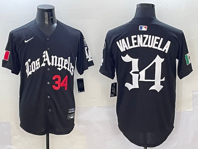 Men Los Angeles Dodgers 34 Valenzuela Black Five generations Joint Name 2025 Nike MLB Jersey style 4